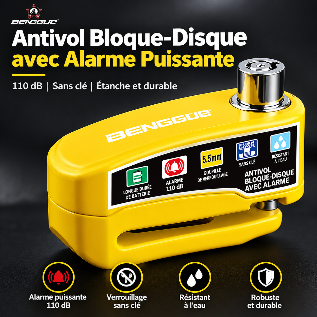 Antivol Bloque-Disque avec Alarme pour Moto & Scooter