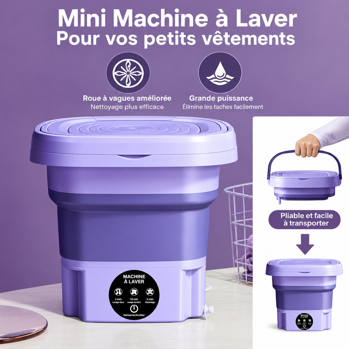 Mini Machine à Laver Pliable & Portable – Compacte, Pratique et Facile à Ranger